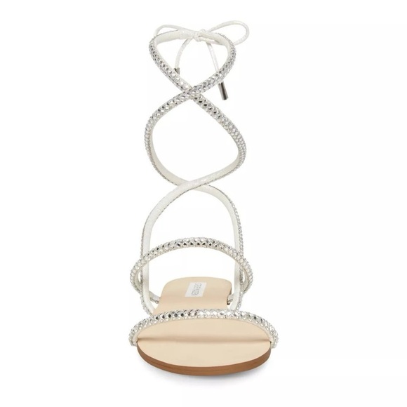 Steve Madden Uplift Heels White Faux Leather Ankle Wrap Crystals 6M - Picture 3 of 11